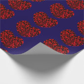 Red Hearts on Blue Wrapping Paper Cadeaupapier (Hoek)
