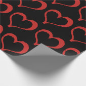 Red Hearts op Black Love Pattern Cadeaupapier (Hoek)