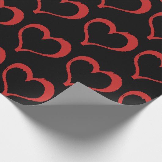 Red Hearts op Black Love Pattern Cadeaupapier (Hoek)