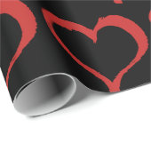 Red Hearts op Black Love Pattern Cadeaupapier (Rol Hoek)