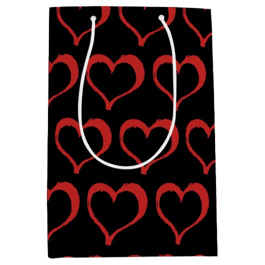 Red Hearts op Black Love Pattern Medium Cadeauzakje (Voorkant)