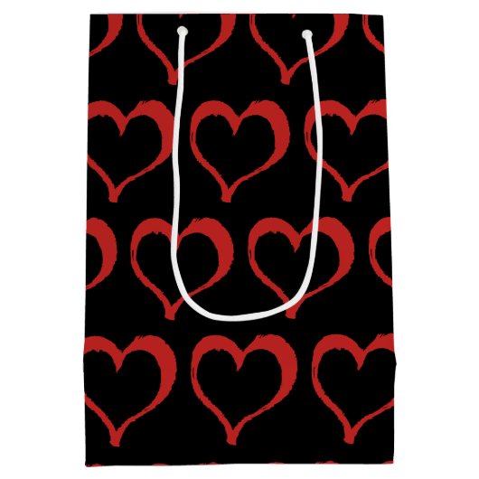 Red Hearts op Black Love Pattern Medium Cadeauzakje (Achterkant)
