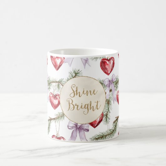 Red Hearts Paarse Bows Christmas Gold Glitter Koffiemok (Center)