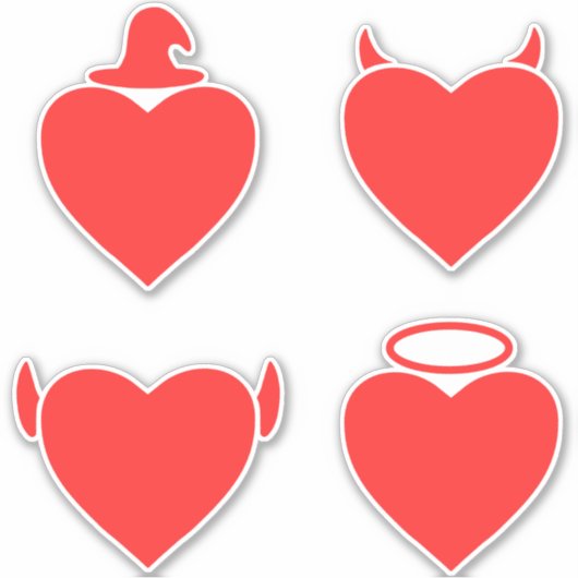 Red Hearts Pack Angel, Devil, Elf en Wizard Sticker (Voorkant)