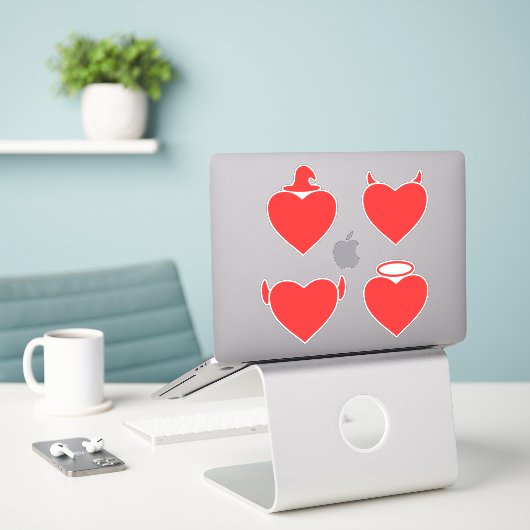 Red Hearts Pack Angel, Devil, Elf en Wizard Sticker (Laptop op bureau)
