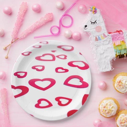 Red hearts papieren bordje (Feest)