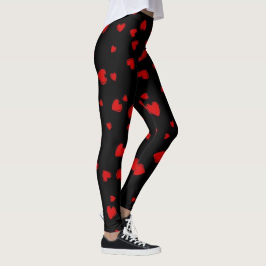 Red Hearts Patroon op zwart Leggings (Rechts)