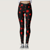 Red Hearts Patroon op zwart Leggings (Voorkant)