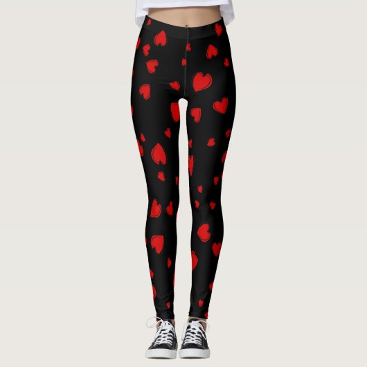 Red Hearts Patroon op zwart Leggings (Voorkant)