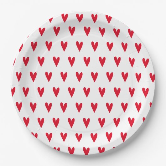 Red Hearts Patroon | Romantisch Papieren Bordje (Voorkant)