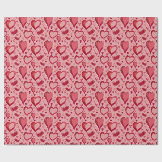 Red Hearts Pattern Drawing Valentijn Day Cadeaupapier (Vlak)
