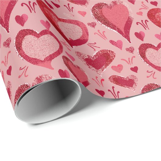 Red Hearts Pattern Drawing Valentijn Day Cadeaupapier (Rol Hoek)