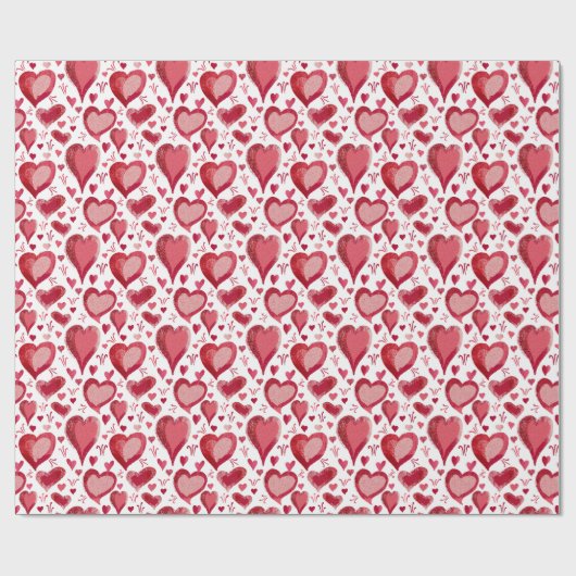 Red Hearts Pattern Drawing Valentijn Day Cadeaupapier (Vlak)