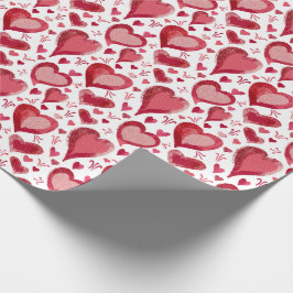Red Hearts Pattern Drawing Valentijn Day Cadeaupapier