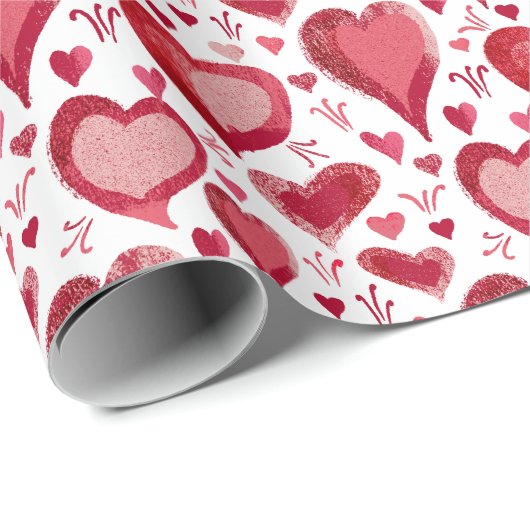 Red Hearts Pattern Drawing Valentijn Day Cadeaupapier (Rol Hoek)
