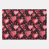 Red Hearts Pattern Drawing Valentijn Day Inpakpapier Vel (Voorkant)