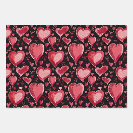 Red Hearts Pattern Drawing Valentijn Day Inpakpapier Vel (Voorkant)