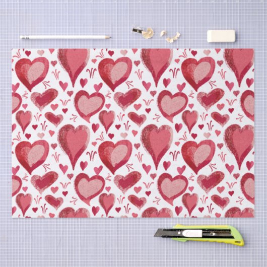 Red Hearts Pattern Drawing Valentijn Day Tissuepapier (Craft)