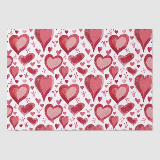 Red Hearts Pattern Drawing Valentijn Day Tissuepapier (Voorkant)