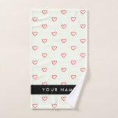 Red Hearts Pattern, Liefde, Jouw naam, Personalise Bad Handdoek (Handdoek)