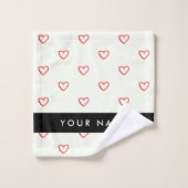 Red Hearts Pattern, Liefde, Jouw naam, Personalise Bad Handdoek (Wasdoekje)