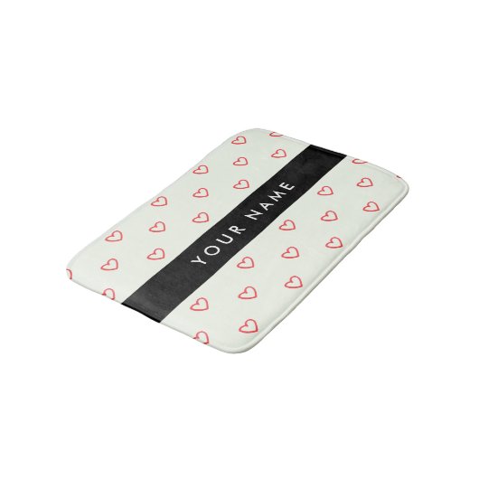 Red Hearts Pattern, Liefde, Jouw naam, Personalise Badmat (Gekanteld)