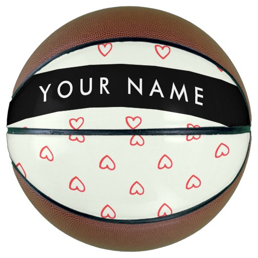 Red Hearts Pattern, Liefde, Jouw naam, Personalise Basketbal (Voorkant)