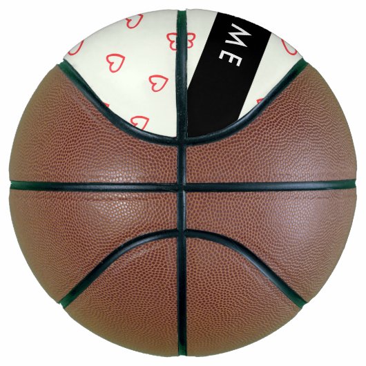 Red Hearts Pattern, Liefde, Jouw naam, Personalise Basketbal (Rechts)