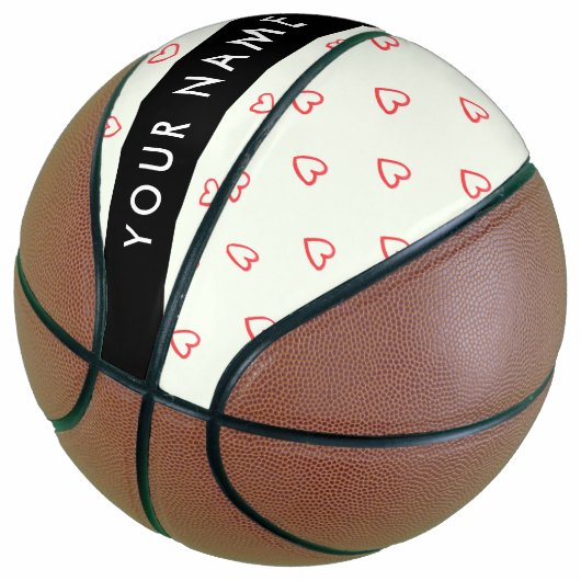 Red Hearts Pattern, Liefde, Jouw naam, Personalise Basketbal (Schuin)