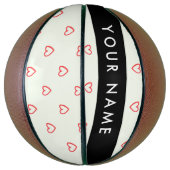 Red Hearts Pattern, Liefde, Jouw naam, Personalise Basketbal (Verticaal)