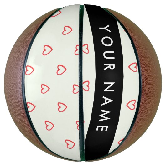 Red Hearts Pattern, Liefde, Jouw naam, Personalise Basketbal (Verticaal)