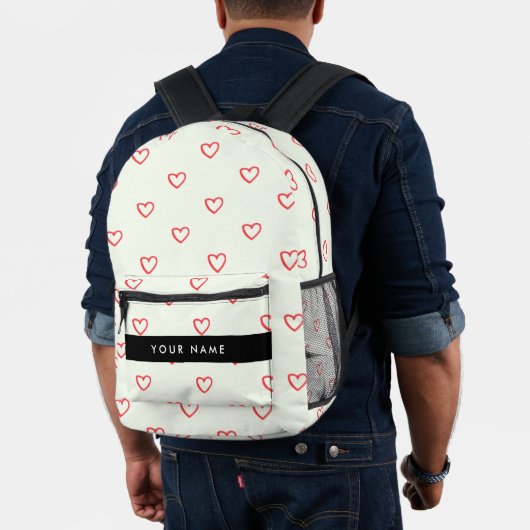 Red Hearts Pattern, Liefde, Jouw naam, Personalise Bedrukte Rugzak (Insitu (model))
