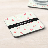 Red Hearts Pattern, Liefde, Jouw naam, Personalise Bier Onderzetter (Linkerzijde)