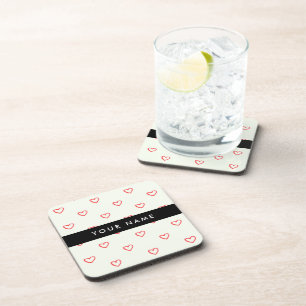 Red Hearts Pattern, Liefde, Jouw naam, Personalise Bier Onderzetter