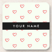 Red Hearts Pattern, Liefde, Jouw naam, Personalise Bier Onderzetter (Voorkant)
