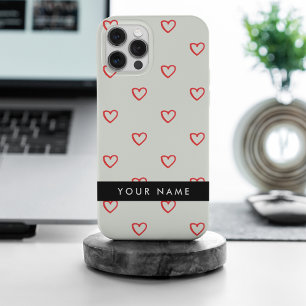 Red Hearts Pattern, Liefde, Jouw naam, Personalise iPhone 15 Pro Max Hoesje