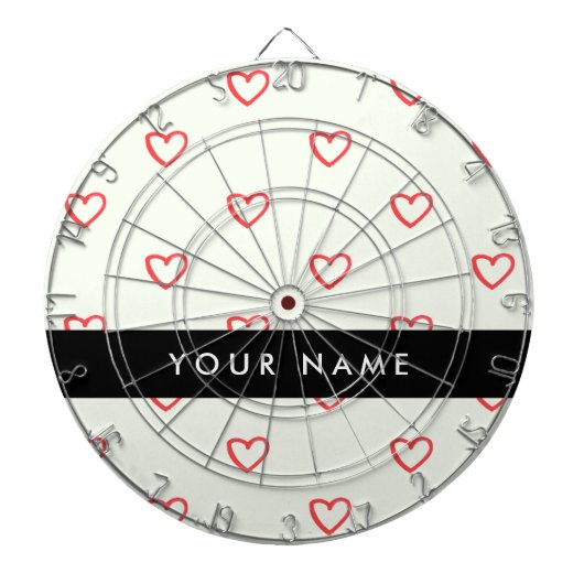 Red Hearts Pattern, Liefde, Jouw naam, Personalise Dartbord (Voorkant)