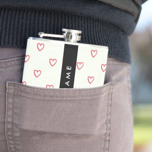 Red Hearts Pattern, Liefde, Jouw naam, Personalise Heupfles (Voorbeeld)