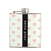 Red Hearts Pattern, Liefde, Jouw naam, Personalise Heupfles (Voorkant)