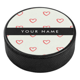 Red Hearts Pattern, Liefde, Jouw naam, Personalise Hockey Puck
