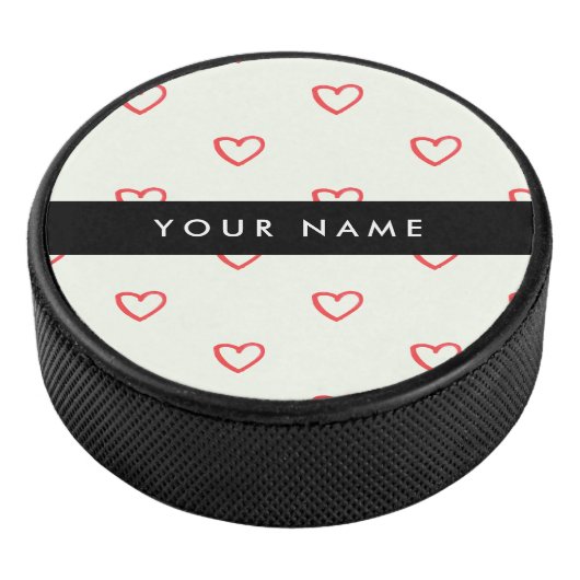 Red Hearts Pattern, Liefde, Jouw naam, Personalise Hockey Puck (3/4)