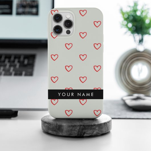 Red Hearts Pattern, Liefde, Jouw naam, Personalise iPhone Hoesje