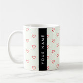 Red Hearts Pattern, Liefde, Jouw naam, Personalise Koffiemok (Links)