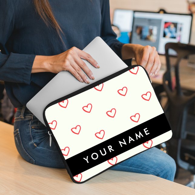 Red Hearts Pattern, Liefde, Jouw naam, Personalise Laptop Sleeve (Creator heeft geüpload)
