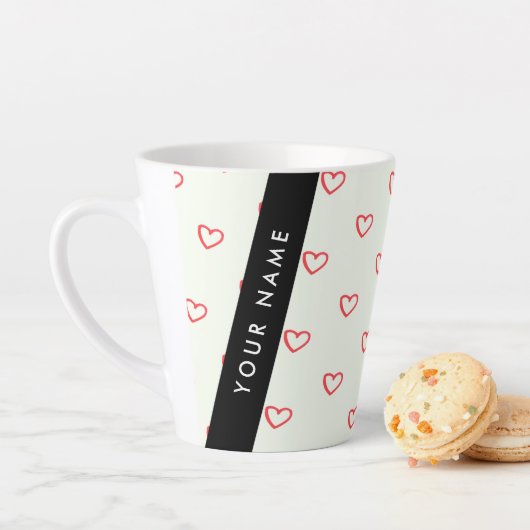 Red Hearts Pattern, Liefde, Jouw naam, Personalise Latte Mok (In situ)