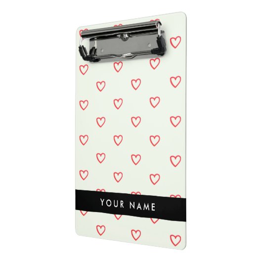 Red Hearts Pattern, Liefde, Jouw naam, Personalise Mini Klembord (Angled2)