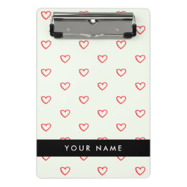 Red Hearts Pattern, Liefde, Jouw naam, Personalise Mini Klembord