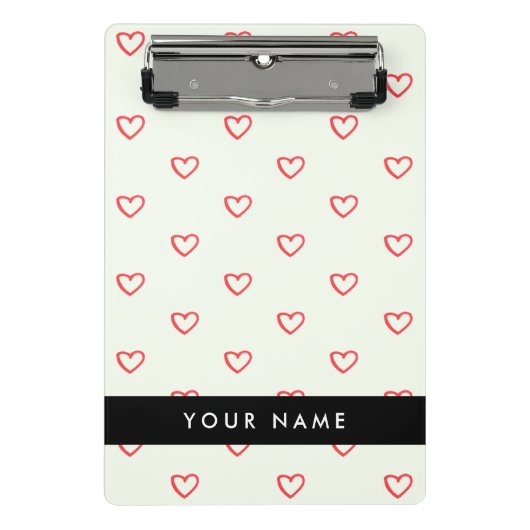 Red Hearts Pattern, Liefde, Jouw naam, Personalise Mini Klembord (Voorkant)