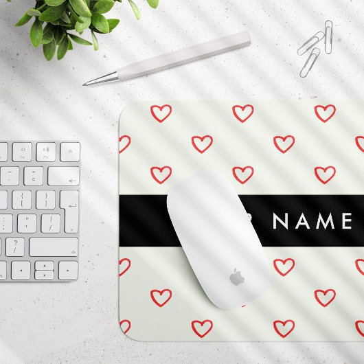Red Hearts Pattern, Liefde, Jouw naam, Personalise Muismat