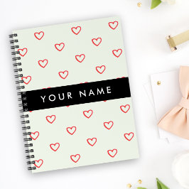 Red Hearts Pattern, Liefde, Jouw naam, Personalise Notitieboek